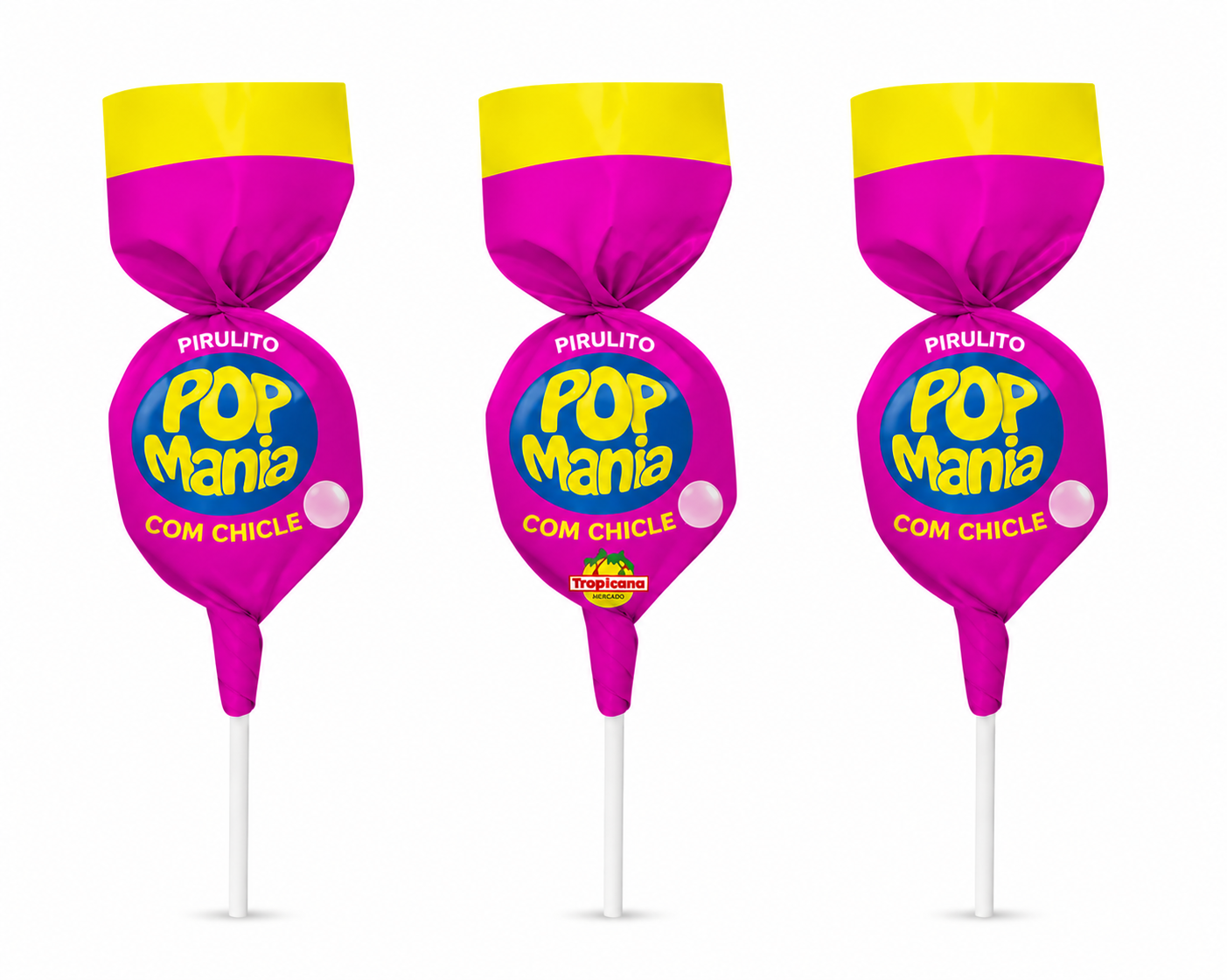 Pirulito com Chiclete Pop Mania Tutti-Frutti SAMS- 3 unidade