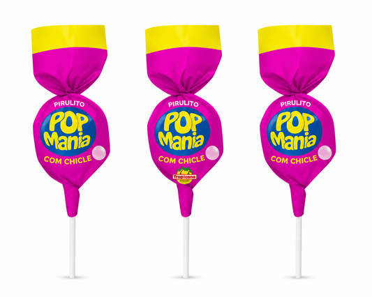 Pirulito com Chiclete Pop Mania Tutti-Frutti SAMS- 3 unidade